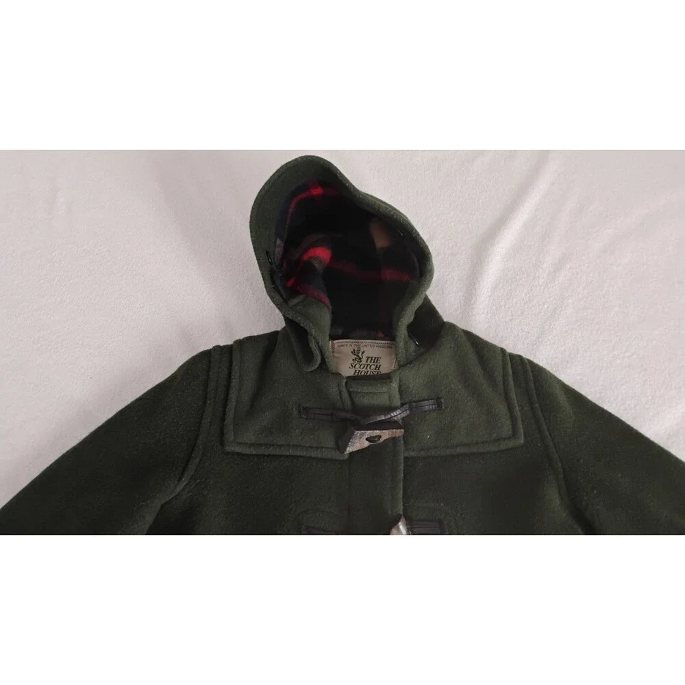 Vtg Child’s The Scotch House Winter Coat Boys Green Wool Hooded Sz 5 Preppy UK